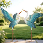 chisheen Garden Statue Outdoor Metal Heron Crane Yard Art Sculpture for Lawn Patio Backyard Decoration,46 inch (2-Pack) (White&Blue)