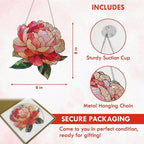 FLAGWIX Christmas Peony Flowers Gifts for Grandma - Stained Glass Window Hanging 8 in - Birthday Gifts for Women Mom, Grandma Gift, Peony Sun Catchers Indoor Window, Suncatchers Christmas Decorations