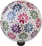 Alpine Corporation 10" Diameter Indoor/Outdoor Glass Mosaic Gazing Globe Yard Decoration, Colorful Daisy Design
