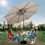 FLAME&SHADE 9ft Patio Umbrella - 2 Tiers Outdoor Umbrella with Push Button Tilt and Crank for UV Protection, Table Market Umbrella for Garden, Deck, Backyard, Pool and Beach(Taupe)