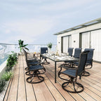 Amopatio Patio Swivel Chairs Set of 8, Outdoor Swivel Rocker Dining Chairs with All Weather Textilene High Back & Metal Frame, for Backyard Deck Lawn Garden, Navy Blue