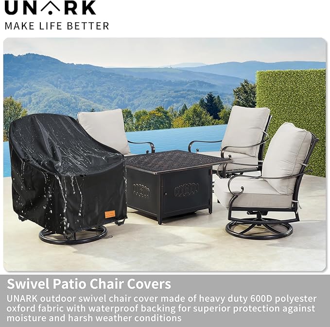 Outdoor Swivel Chair Covers Waterproof 2 Pack, Outdoor Chair Covers Patio Furniture Cover for Deck Patio Swivel Chair Heavy Duty, 33 W x 35 D x 36 H inches,Black