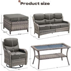 Rilyson Wicker Outdoor Patio Furniture Set - 6 Piece Patio Conversation Sets with Swivel Rocker Chairs, Ottomans, Sofa and Table, 6 inch Cushions, Deep Seating, for Porch Deck Mixed Grey/Grey