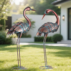 chisheen Crane Garden Statues Outdoor Yard Decorations Metal Heron Yard Art Bird Sculpture Decor for Outside Lawn Patio Large Size, for Women Mom,Set of 2