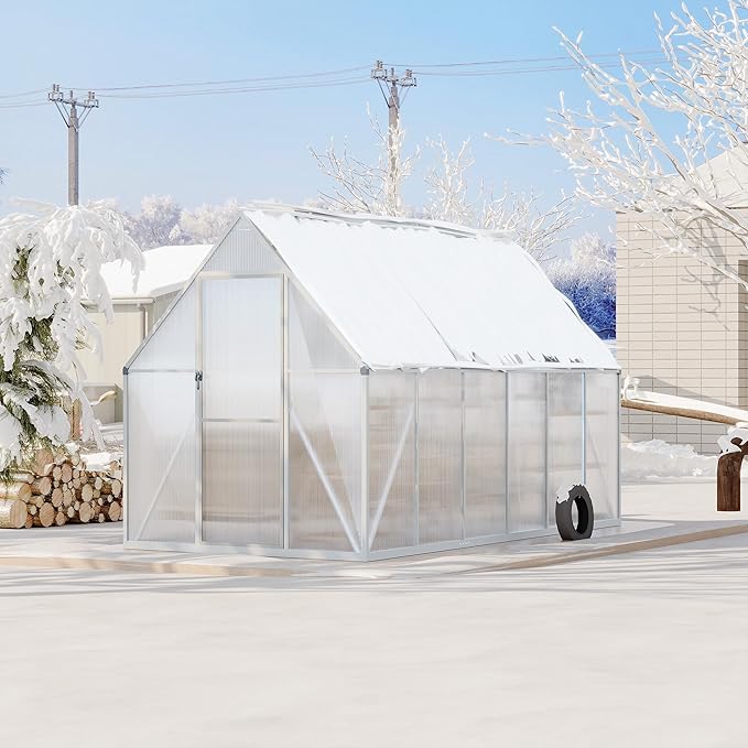 6'X11' Aluminum-Framed Polycarbonate Greenhouse, Heavy Duty Polycarbonate Greenhouse with Quick Setup Structure and Roof Vent, Large Enhanced Aluminum Greenhouses Kit for Outdoors