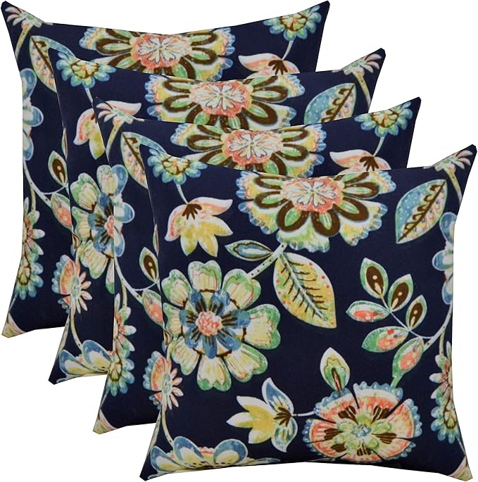 RSH DECOR: Square Throw Pillows Set of 4 | 20” x 20” | All-Weather Spun Fabric | Water and Fade-Resistant | Outdoor Accent Pillows for Patio Furniture | Daelyn Navy