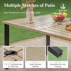 HERA'S HOUSE 7 Pieces Outdoor Dining Set, Outdoor Dining Set for 6, 6 x Cushioned Rattan Chairs, 1 x Rectangular Metal Dining Table with Wood-Look Finish for Patio, Lawn, Garden, Porch