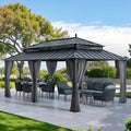 SUNJOY Kingston 20' x 12' Hardtop Gazebo with Galvanized Steel Double Roof, Curtain and Netting, Gray Aluminum Posts Permanent Pavilion Gazebo for Garden, Patio, Deck, Lawn