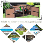 Tangkula Outdoor Wicker Storage Box, Garden Deck Bin with Steel Frame, Rattan Storage Box with Lid, Ideal for Storing Tools, Accessories, 88 Gallon Capacity (Brown)