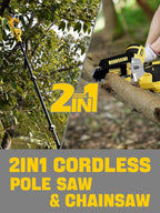 2-in-1 Cordless Pole Saw & 8-Inch Chainsaw, Brushless Motor with 4.0Ah Battery, Extendable Electric Tree Trimmer for High Branch Pruning, Limb Cutting & Quick Cleanup