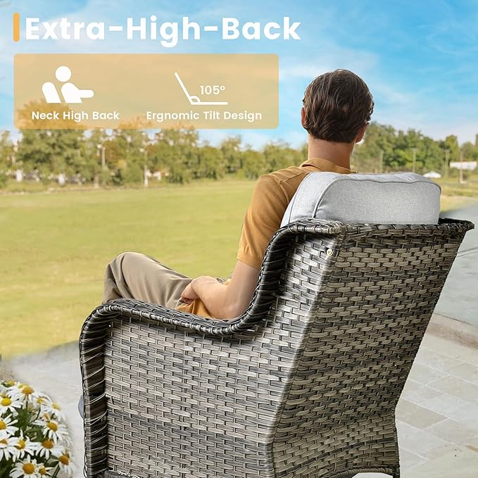 HOOOWOOO Patio Furniture Set,5 Piece Outdoor Furniture Set,Wicker Patio Conversation Couch Chairs Ottoman Set,Light Gray