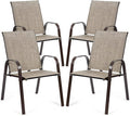 Tangkula 4 Piece Patio Dining Chairs, Outdoor Bistro Chairs W/Curved Armrests, Easy-to-Dry Fabric, Reinforced Steel Frame, Wide & Comfortable Camping Chairs for Garden, Poolside, Backyard (2, Grey)
