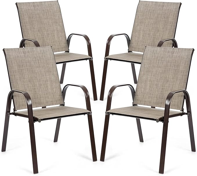 Tangkula 4 Piece Patio Dining Chairs, Outdoor Bistro Chairs W/Curved Armrests, Easy-to-Dry Fabric, Reinforced Steel Frame, Wide & Comfortable Camping Chairs for Garden, Poolside, Backyard (2, Grey)
