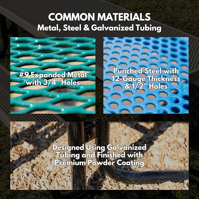 COATEDOUTDOORFURNITURE Heavy-Duty Portable Outdoor Picnic Table with Umbrella Hole, Punched Steel Commercial-Grade Patio Dining Furniture Made in America (46" Square Top, Red)