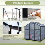 Favfurish 6x12 FT Greenhouses for Outdoors,Heavy Duty Polycarbonate Greenhouse,Lockable Walk-in Green House Sunroom w/ Roof Vent,Aluminum Hot House for Garden Plants Backyard Patio,Black