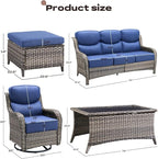 Rilyson Wicker Outdoor Patio Furniture Set - 8 Piece Patio Conversation Sets with Swivel Rocker Chairs, Ottomans, Sofa and Coffee Table, 6 inch Cushions, Deep Seating, for Porch Deck Mixed Grey/Blue