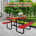 4FT Picnic Tables for Outdoors, Rectangular Commercial Metal Picnic Table Bench Set with Umbrella Hole,Heavy Duty Steel Weather-Resistant Dining Table for Patio Dining Garden Backyard BBQ School