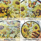 Sunflower Decor Suncatcher Stained Glass Window Hanging - Butterfly Stained Glass Suncatchers for Windows - Sun Catchers Indoor Window with Chain and Hook - Sunflower Gifts for Women Mom Teacher Gift