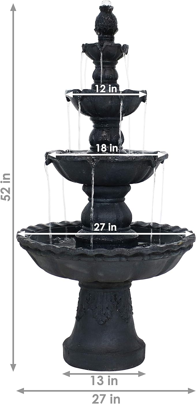 Sunnydaze Pineapple 52-Inch 4-Tier Outdoor Water Fountain - Tall Outdoor Fountain for Garden, Patio or Yard - Black