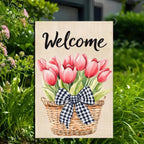 Spring Floral Garden Flag Tulips Garden Decoration Supplies 12x18 Inch Double Sided Flag Farmhouse Holiday Outside Seasonal Decor Seasonal Flower Yard Flags