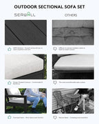 SERWALL Outdoor Patio Sofa Set, 2-Piece HDPE Single Seat Outdoor Sofa Chair with Padded Cushions, Black Frame with Beige Cushion