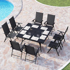 PHI VILLA 9 Piece Patio Dining Set, Outdoor Dining Furniture Patio Table Set with Adjustable Portable Patio Folding Chairs (Black) & Large Square Outdoor Dining Table for Yard, Garden and Lawn