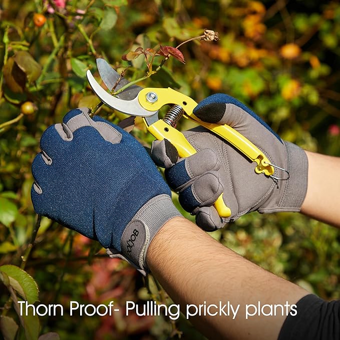 COOLJOB Thorn Proof Garden Gloves with Touchscreen Fingers for Men, Rose Pruning Work Gloves with Palm Cushion for Gardener, Farmer and Landscaper (Navy 1 Pair XL)