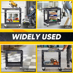 Heavy Duty Garden Tool Carts,600LBS Capacity 2 Tier Yard Tool Storage Rack with Side Hooks Garage Tool Cart with 360°Swivel Wheels Outdoor Garden Tool for Shed, Yard, Garage,Black