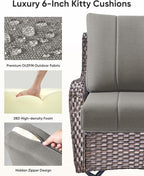 Luxury 24x24x6 Inch Kitty Outdoor Chair Cushions Set of 4 - Heavy Duty Water-Resistant Comfortable Cushion for Patio Dining Gliding Rocking Chairs Loveseat L-Shape Sofa - Grey