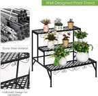 Giantex 3 Tiers Black Metal Plant Stand, Metal Plant Shelf Stands w/ 6-9 Flower Potted Capacity Holders, Multiple Flower Pot Display Rack for Plants Patio Garden Corner Indoor (Rectangular)