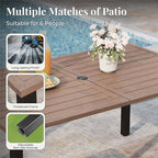 Patio Table and Chairs Set, Outdoor Dining Set for 6 with Red Chairs and Teak Color Tabletop Outdoor Dining Table, 7-Piece Patio Furniture Set for Deck Backyard Lawn