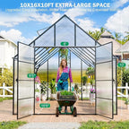 Greenhouse, 10x16 FT Easy Assembly Hybrid Polycarbonate Greenhouses for Outdoors w/3 Vent Windows & Swing Door Walk-in Green Houses Aluminum GreenHouses for Garden, Black