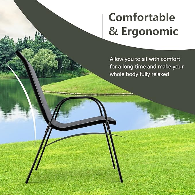 Tangkula Patio Dining Chairs Set of 4, Outdoor Stackable All Weather Heavy Duty Dining Chairs Set with Armrests, Support 330 LBS, for Poolside, Backyard, Garden, Deck, Front Porch (Grey)