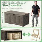 Greesum 120 Gallon Outdoor Storage Box with Lock - Large Resin Deck Box, Reinforced Lid for Garden, Patio, Lawn, Coffee