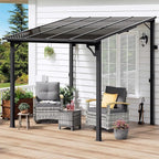 MEISSALIVVE 8' x 8' Wall Mounted Lean to Metal Awnings with Sloped Roof, Outdoor Patio Gazebo Awning for Backyard, Deck, Black
