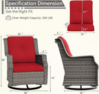 Swivel Patio Chair Outdoors - 360 Degree, Glider Chair with 3.5" Olefin Fabric Cushions (Mixed Grey Rattan/Red)
