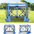COBIZI 10x10ft Pop up Gazebo Screen House Tent for Camping, Pop-up Camping Canopy with Mesh Windows,Portable Outdoor Quick-Set Hub Tent with Carrying Bag&Ground Stakes,Blue(Upgraded 2.0)