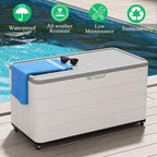 ZZM 110 Gallon Outdoor Deck Box with Wheels, Waterproof Resin Storage Cabinet for Patio