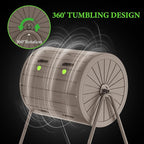 Dual Chamber Tumbling Composter 43 Gallon Large Outdoor Tumbling Composter Efficient Batch Composting Easy Turn Design (Grey)