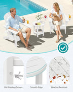 SERWALL Round Outdoor Side Table, HDPE Small Adirondack End Table,2-Tier Patio Side Table for Backyard Pool Porch Garden Lawn, White