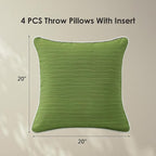 Decorative Outdoor Water Repellent Throw Pillows with Inserts, Set of 4, 20" x20" Pillows for Patio, Backyard, Bed, Couch, and Patio Furniture, Lawn Green