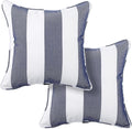 Outdoor Throw Pillow with Insert 18x18 Inch, Set of 2, Piping Edge Waterproof Fade Resistant Decorative Fluffy Pillows for Patio Furniture Chair Bench Couch Sofa - Navy White Striped