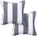 Outdoor Throw Pillow with Insert 18x18 Inch, Set of 2, Piping Edge Waterproof Fade Resistant Decorative Fluffy Pillows for Patio Furniture Chair Bench Couch Sofa - Navy White Striped