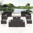 Outdoor Patio Furniture Set with Propane Fire Pit Table, 13 Pieces Outdoor Furniture Patio Sectional Sofa Conversation Sets w/ETL Approved 43" Gas Outdoor Fire Table & Coffee Table(Black)