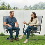Patio Swivel Chairs Set of 2, Outdoor Dining Chairs with Padded Textilene, Swivel & Rocker Metal Outdoor Patio Dining Chairs All-Weather for Backyard, Grey Fabric with Black Frame