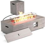 42" Outdoor Fire Pit Table, 50,000 BTU Gas Fire Pit with Glass Wind Guard, Fire Stones, Waterproof Cover, Propane Fire Pit Table for Outside Patio (Brown)