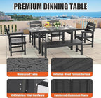 6-Piece HIPS Patio Dining Set, Outdoor Dining Table and Chairs Set with Umbrella Hole, Weatherproof Dining Table Set for 6 Person, Patio Furniture Set for Outside Deck, Black