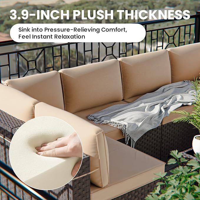 13 Pieces Outdoor Patio Furniture Set with Propane Fire Pit Table Outdoor Furniture Patio Sectional Sofa Conversation Sets w/ETL Approved 43" Gas Outdoor Fire Table & Coffee Table Brown