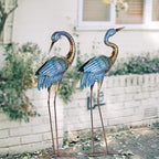 Natelf Garden Crane Statues Outdoor, Standing Blue Heron Decoy Sculptures, Metal Bird Yard Art for Lawn Patio Backyard Decoration(Set of 2)