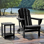 Folding Adirondack Chair, HDPE Outdoor Texture Lawn Chair with Reclining Back, Cup and Phone Holder - Comfortable Firepit Chair Weather Resistant for Patio or Backyard (Dark Black, Set of 2)